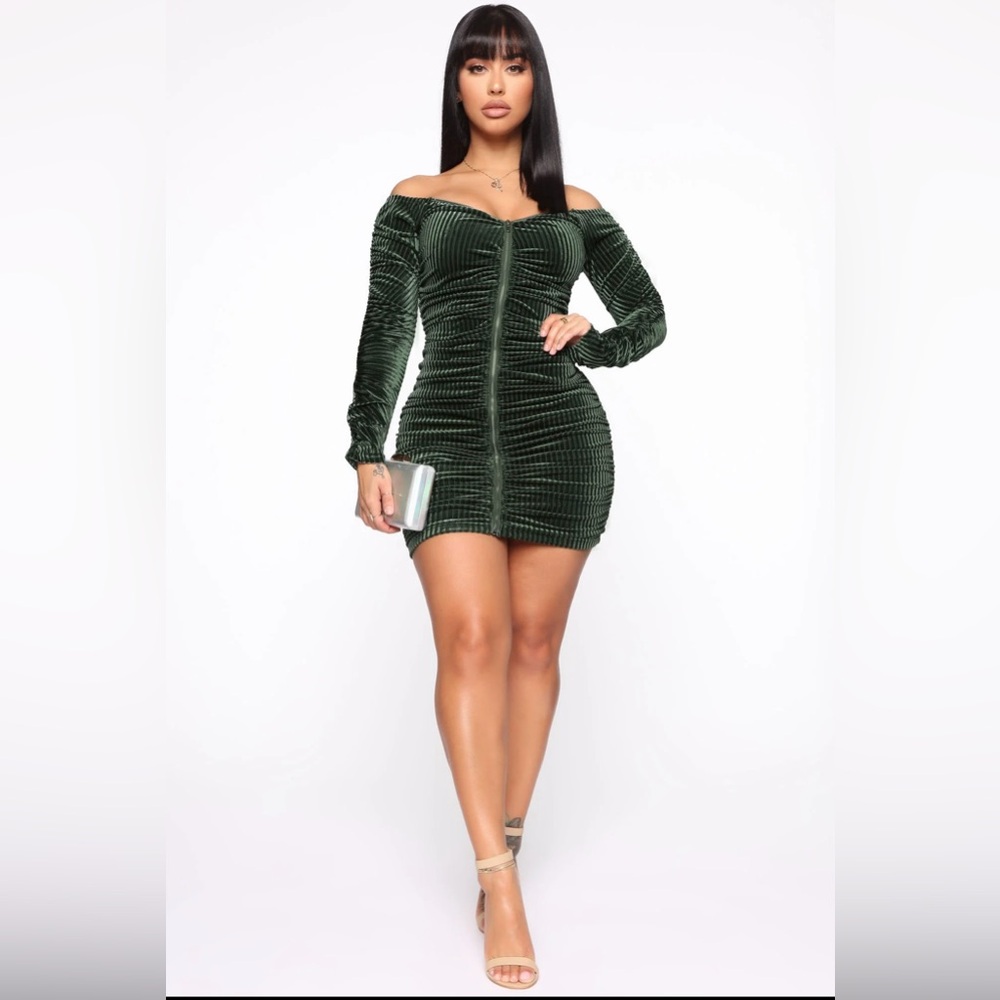 Brand New Green off the shoulder Mini Dress